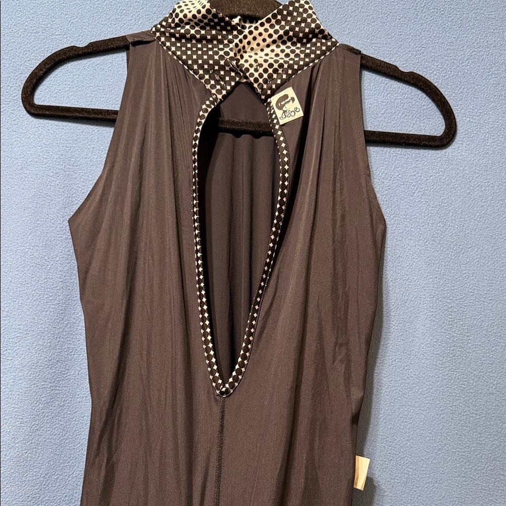 Black Sleeveless Top with Checkered Accents Open Back and Material Belt Size M - Picture 14 of 16